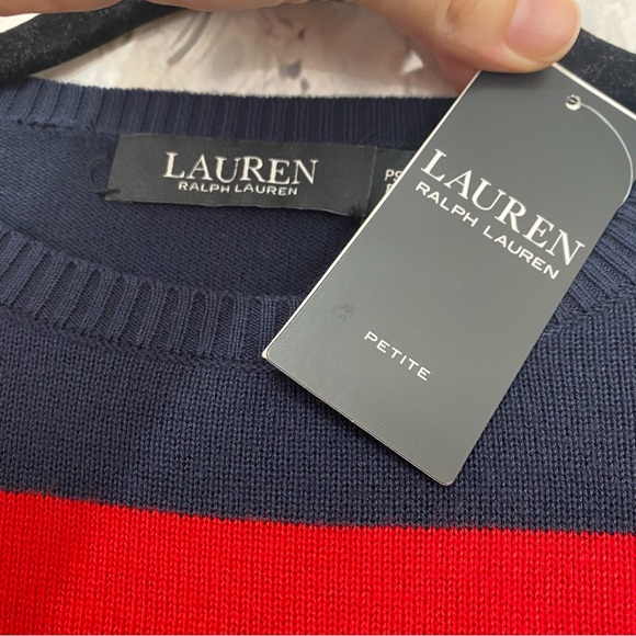 Ralph Lauren Size PS Small Petite Navy Blue Red Green Striped Cotton Sweater NWT - Picture 11 of 12